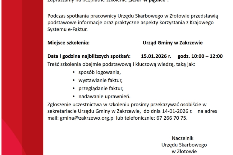 Miniatura Bezpłatne szkolenie KSeF w Urzędzie Gminy